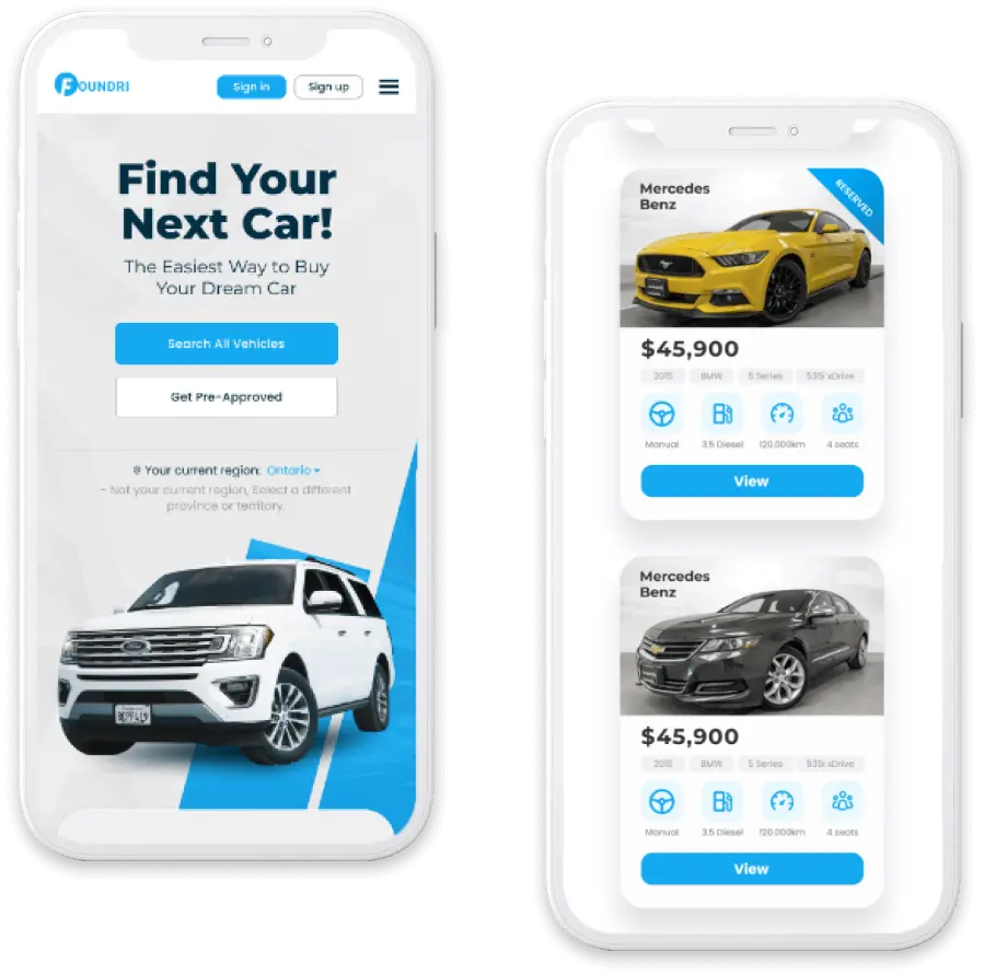 Foundri automotive dealer inventory app interface