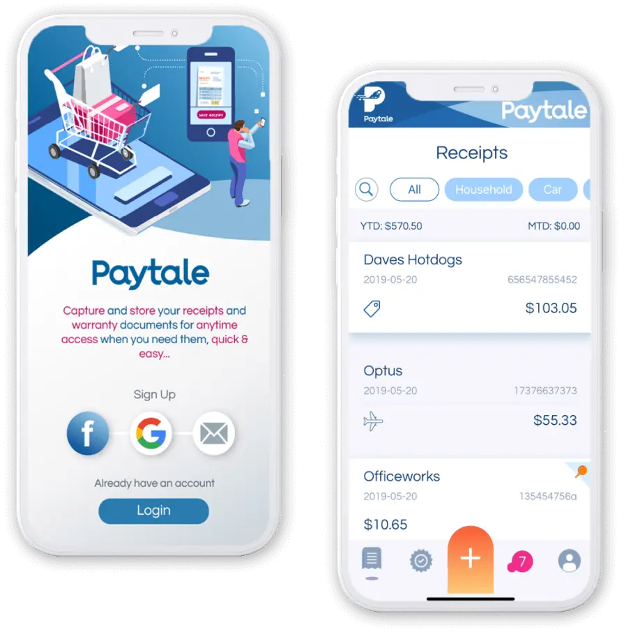 Paytale mobile app receipt management interface