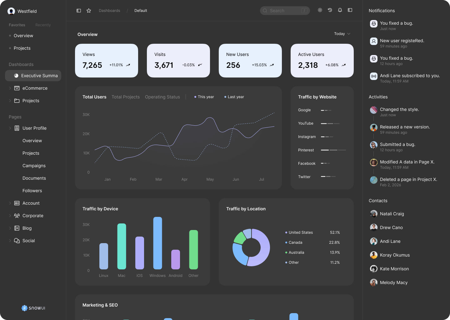 Performance and revenue dashboard - custom software built by WebArt Design